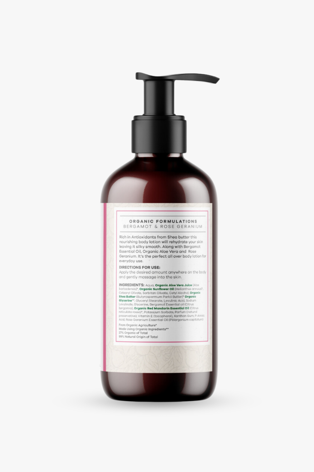 Lotion pour le corps bergamote et géranium rose